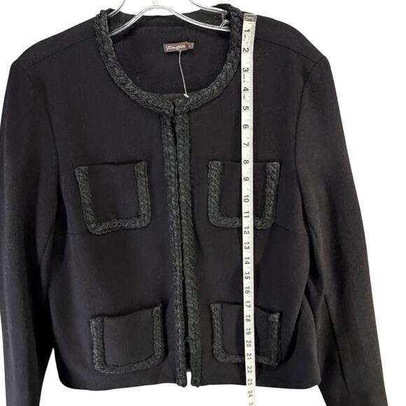 J McLaughlin Fanning Jacket Womens L Black Braided Trim Pockets Preppy Classic - Picture 6 of 13